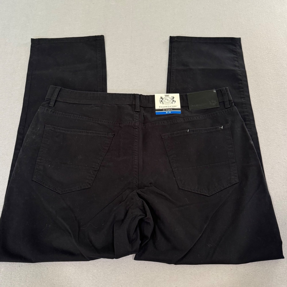 English Laundry Straight Fit Pants Mens 36x30 Black Stretch 5-Pocket Trousers